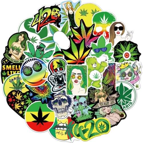 50/100pcs Hemp Leaf Stickers Decals Waterproof Helmet Luggage Notebook Laptop Suitcase Car Skateboard Decoration Sticker