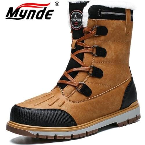 New Winter Mens Boots Thick Plush Warm Man Snow Boots Lace-UP Men Ankle Boots Outdoor Waterproof Male Motorcycle Shoes 38-47