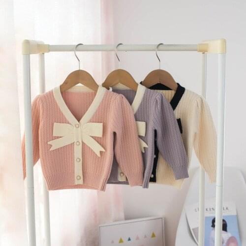 2021 Autumn Winter Childrens Sweater Girls' Cardigan Bow Top