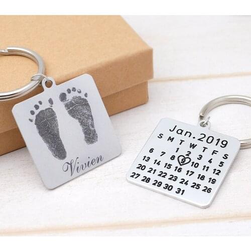 Personalized Baby Footprints Keychain,Custom Actual Footprints Keychain with Date,Gift for New Daddy,Fathers Day Gift
