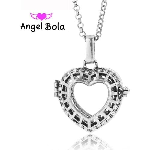 Lucky Heart Pattern Perfume Cage Necklace Engelsrufer Pendant Sound Angel Ball Bola Essential Oil Jewelry L058 Mom Gift