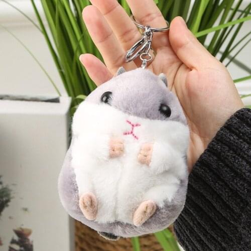 Fluffy Hamster Doll Plush Toys Keychain Pendant Women Girl Faux Fur Pompom Key Ring Trinkets Handbag Backpack School Bag Pendant