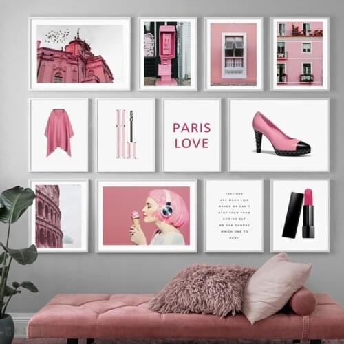 Pink Woman Dress Makeup Window Landscape Wall Art Canvas Painting Nordic Posters And Prints Wall Pictures For Living Room Decor