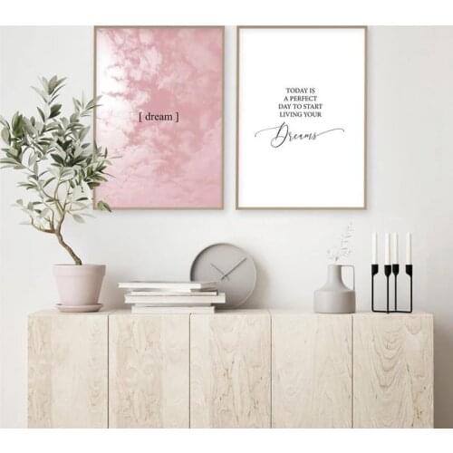 Pink clouds rose Scandinavian quotes posters dream inspirational canvas print blush painting picturebedroom wall art decor