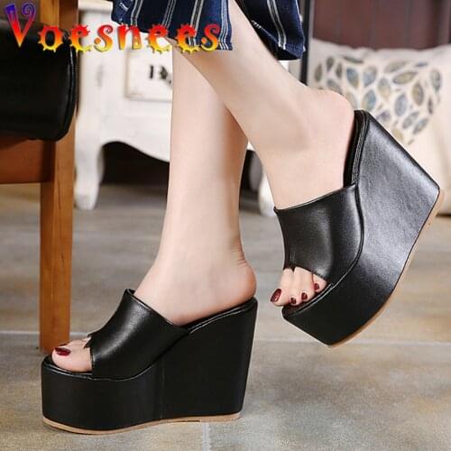Summer Walk Show Flip Slippers Peep Toe Pole Dancing Sandals Platform Super High Heels Nightclub Sexy Party Wedges Women Shoes