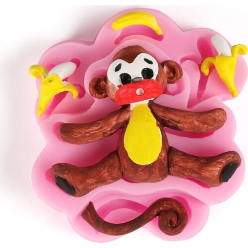 3D Monkey Banana Shape Silicone Fondant Cake Decorating Mold Chocolate Polymer Clay Mould Animal Cake Tool for Bakeware Mold