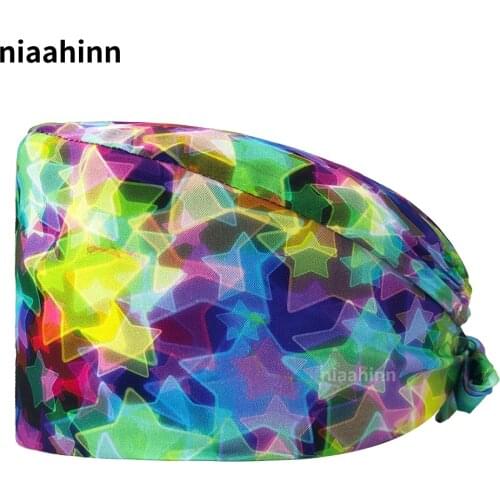 High Quality Scrubs Nurse Hat Sanitary Caps with Sweatband Cartoon Animal Printing Nursing Hats Beauty Salon Scrubs Women Caps