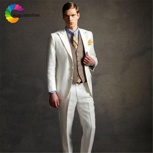 Ivory Wedding Men Suits Slim Fit Groom Wear Tuxedos 2 Pieces (Jacket+Pants) Bridegroom Suits Best Man Blazer costume homme