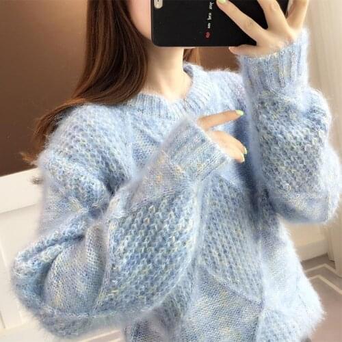 Womens round neck knitted sweater spring and winter new pullover loose base soft warm knitted simple basic knitted sweater 2021