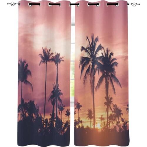 Tropical Palm Trees Sunset Window Treatments Curtains Valance Curtain Living Room Curtains Bathroom Kitchen Drapes Decor Kids