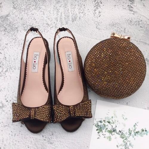 BS1226 Custom Made Women Shoes Dress Pumps Low Heel Bridal Wedding Shoes Coffee Brown Shoes With Matching Bag