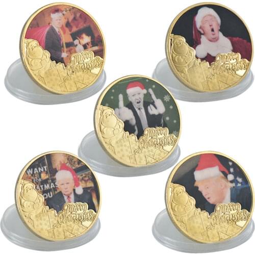 WR Donald Trump 2020 Gold Plated Challenge Coins with Coin Holder Merry Christmas Original Coins Collectibles New Year Gifts