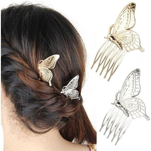 1PC Elegant Butterfly Hair Comb Girls Alloy Hair Clips Hair Accessories For Women Gold Sliver Hairgrips Hairpins Headwear