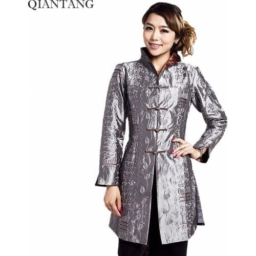 Gray Traditional Chinese style Ladies Jacket Mujer Chaqueta Women Satin Embroidery Coat Size S M L XL XXL XXXL 4XL 5XL Mny001B