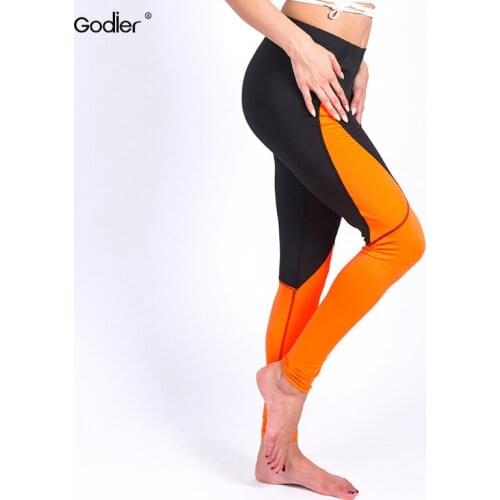 Godier Fashion Fitness Legging Orange Oblique Stitching Flexible Printing Bottoms Sexy High Waist Leggings Women Pants Trousers
