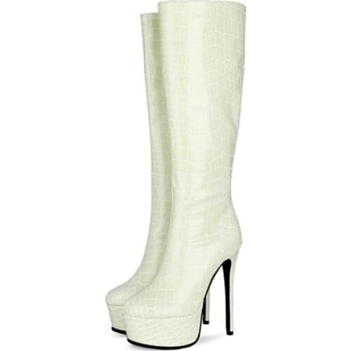 Modern Boots Women Thin High Heel Platform Short Knee High Boots Winter Great Quality Crocodile Print Fashion Shoes Side Zip