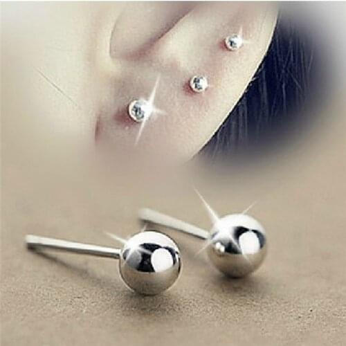 SHUANGR Wholesale Trendy Silver Color Earrings Bijoux Fashion 3-5mm Small Bead Stud Earrings For Women Fine Jewelry
