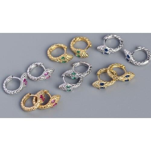 925 Sterling Silver Earring Fashion Colored Zircon Snake Ear Ring Ear Bone Cute Trend Temperament Woman Girl Ear Jewelry