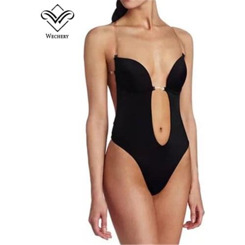 Bodysuits Bralette Push up Bras for Women Sexy Backless Thong Invisible Plunge Bras for Dress Clear Strap Brassiere
