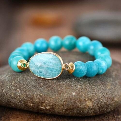 Premium Women Stretchy Bracelets 10MM Amazonite Charm Elastic Statement Bracelet Natural Stone Jewelry Wholesale A