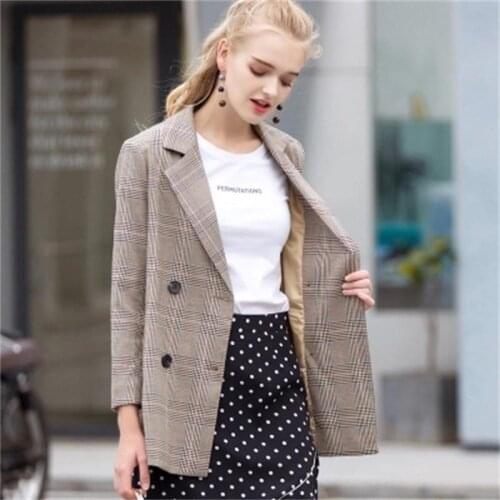 New Plaid Women Blazers and Jackets Suit Ladies Long Sleeve Spring autumn small suit female retro check loose suit jacket women