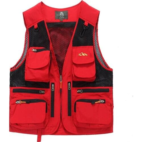 Brand Vest Men Multi Pockets Thin Summer Mesh Vest Sleeveless Jacket Waistcoat Men Journalist Photography vest 5XL