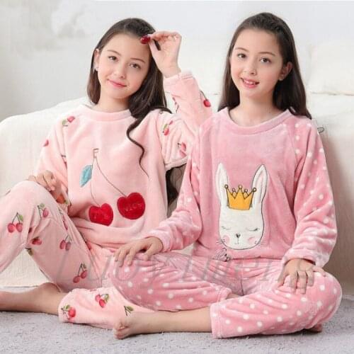 Winter Girls Flanne Clothes Set Long Sleeve Pyjamas Kids Teenage Children Pajamas Sleepwear Big Girls Night Suit Pijamas 5-17T