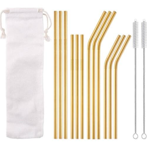 15-Pc Stainless Steel Metal Straws Reusable Drinking Straw for Tumblers Dishwasher Safe Cleaning Brushes bar kitchen Accessories