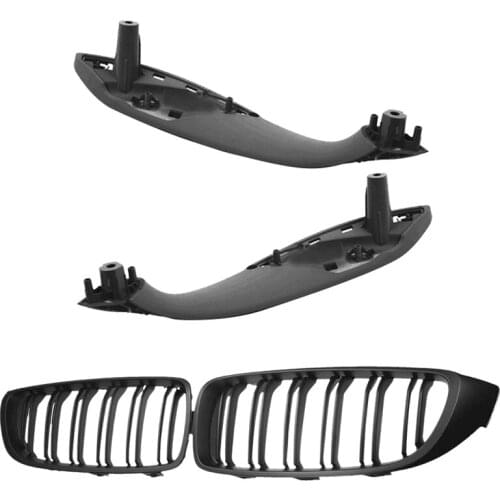 2 Pair Car Accessories: 1 Pair Black Front Left/Right Car Inner Door Handle & 1 Pair Front Hood Kidney Grille