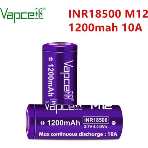 2pcs/lot Vapcell Original 18500 M12 1200mah 10A Li Ion Battery 3.7V Rechargeable Cell For Flashlight Power Tool Free Shipping