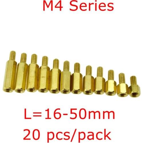 20 pcs M4 Series M4*L(16-50mm)+E(6mm) Brass Copper M4 Hex Column Standoff Support Spacer Pillar PCB Board Male to Female