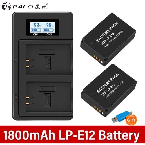 1800mAh LP-E12 LP E12 LPE12 LP-E12a Battery + LCD USB Dual Charger for Canon EOS M1 M50 M100 L1 100D Kiss X7 Rebel SL1 Camera
