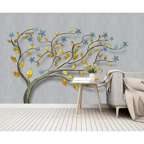 Customized large-scale 3D mural wallpaper gold leaf 3D 3D relief tree modern minimalist TV background wall