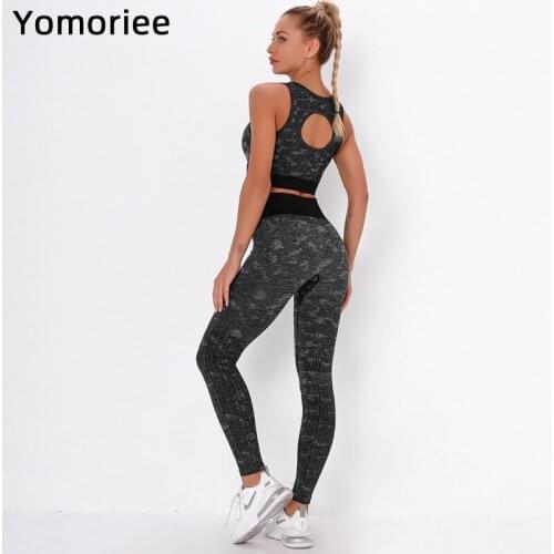Seamless Knitting Yoga Suit Fitness Work Out Clothing For Women Leggings Set tights set Gym Sport Set Sexy Fitness Yomoriee