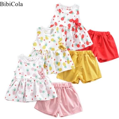 Brand children clothes girls summer clothing sets kids fashion cotton bow O-Neck t-shirts+short pants 2pcs suits for 1-5Y girl