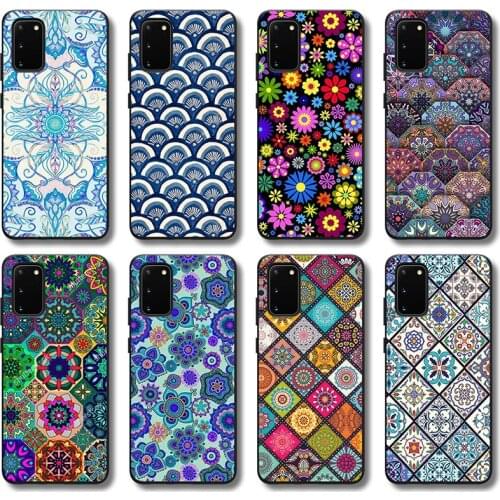 Mandala Case for Samsung Galaxy S21 A51 A50 A71 A52 A72 S20 A21S A12 A70 S10 S9 S8 S10e FE Note 20 10 Lite Plus Ultra Black TPU