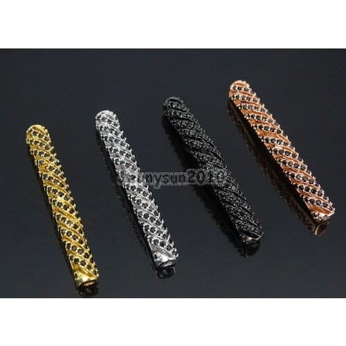 Black Zircon Gems Stones Pave Twill Curved Tube Bracelet Connector Charm Beads Silver Gold Rose Gold Gunmetal 10Pcs/Pack