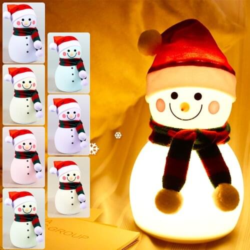 Kids Christmas Gift Snowman LED Night Light With Music USB Rechargeable Bedroom Bedside Table Lamp Home Decor Boy Girl Present