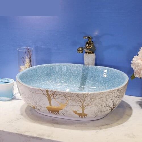 China fish pattern Art Lavabo Bathroom Vessel Sinks countertop decorative sink bowls oval ceramic wash basin bathoom sink