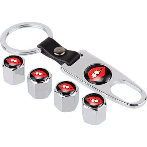 Wheel Tire Valve Stem Caps Emblem Cool Varied Pattern Red Lip Smile Lip for BMW E36 E46 Nissan Mercedes Benz Wheel Decoration