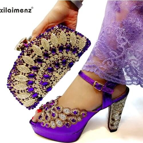 Purple Color Shoes With Matching Bags Set Italian Womens Party Shoes and Bag Sets Nigerian Women High Sandals And Handbag