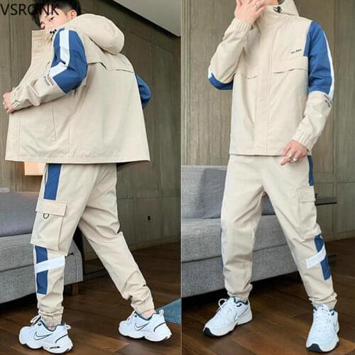 Mens Fashion Tracksuits 2020 New Men Hip Hop Sweat Suit Male Patchwork Clothes Sweatshirts + Sweatpants Track Suit Sets