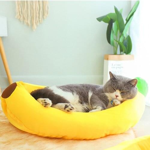 Banana Pet Cat Bed Washable Warm Soft Kitten House Chew Bite Puppy Nest Comfortable Creative Shaped Dog Mat All Seasons Suit