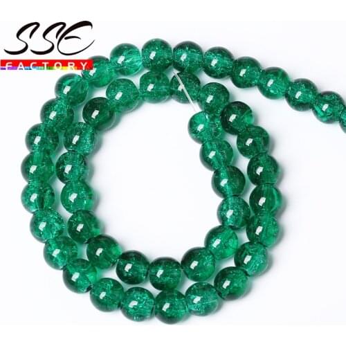 Wholesale Green Cracked Crystal Beads Natural Stone Round Loose Beads 8 10 12MM For Jewelry Making DIY Bracelet 15'' strand Q11