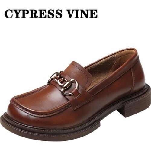 Cypress Vine Women Loafer Shoes Genuine Cow Leather For Spring Summer And Winter Square Heel Round Toe By Handmade Size 35-41