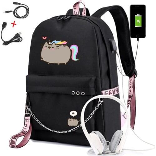 Cute Cartoon Student Backpacks Large Capacity Breathable School Bag With USB Charging Chain Bundle Backpack For Girls