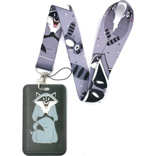 Raccoon Bears Fashion Lanyard ID Badge Holder Bus Pass Case Cover Slip Bank Credit Card Holder Strap Card Holder