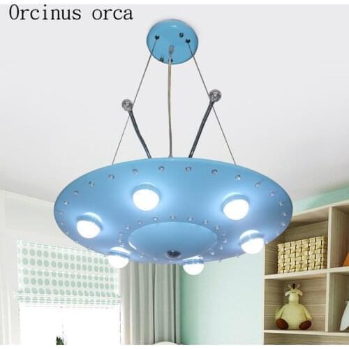 Cartoon originality blue flying saucer childrens room chandelier boy bedroom UFO eyes LED pendant lamp free shipping