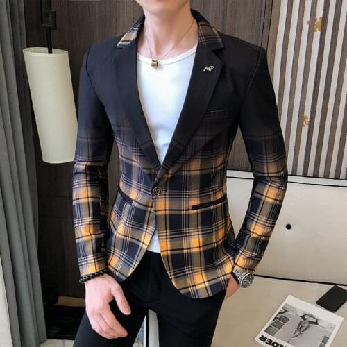 2021 Mens Suit Jacket Spring New Color Matching Plaid Suit Jacket Mens Slim Casual Mens Suit Jacket Business Elegant Jacket