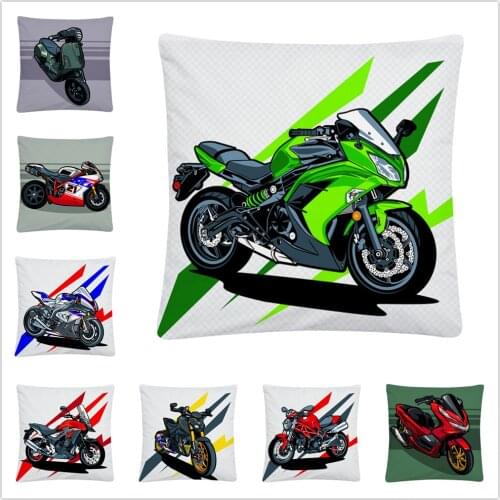 Motorcycle Color Cartoon Pattern Soft Short Plush Cushion Cover Pillowcase Home Sofa Car Decoration Pillowcase45X45 Cm
